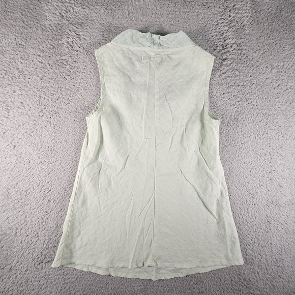 Flax Linen Tank Top Womens P XS Green Ruffle Collar Preppy Casual Classic Beachy - Picture 6 of 11